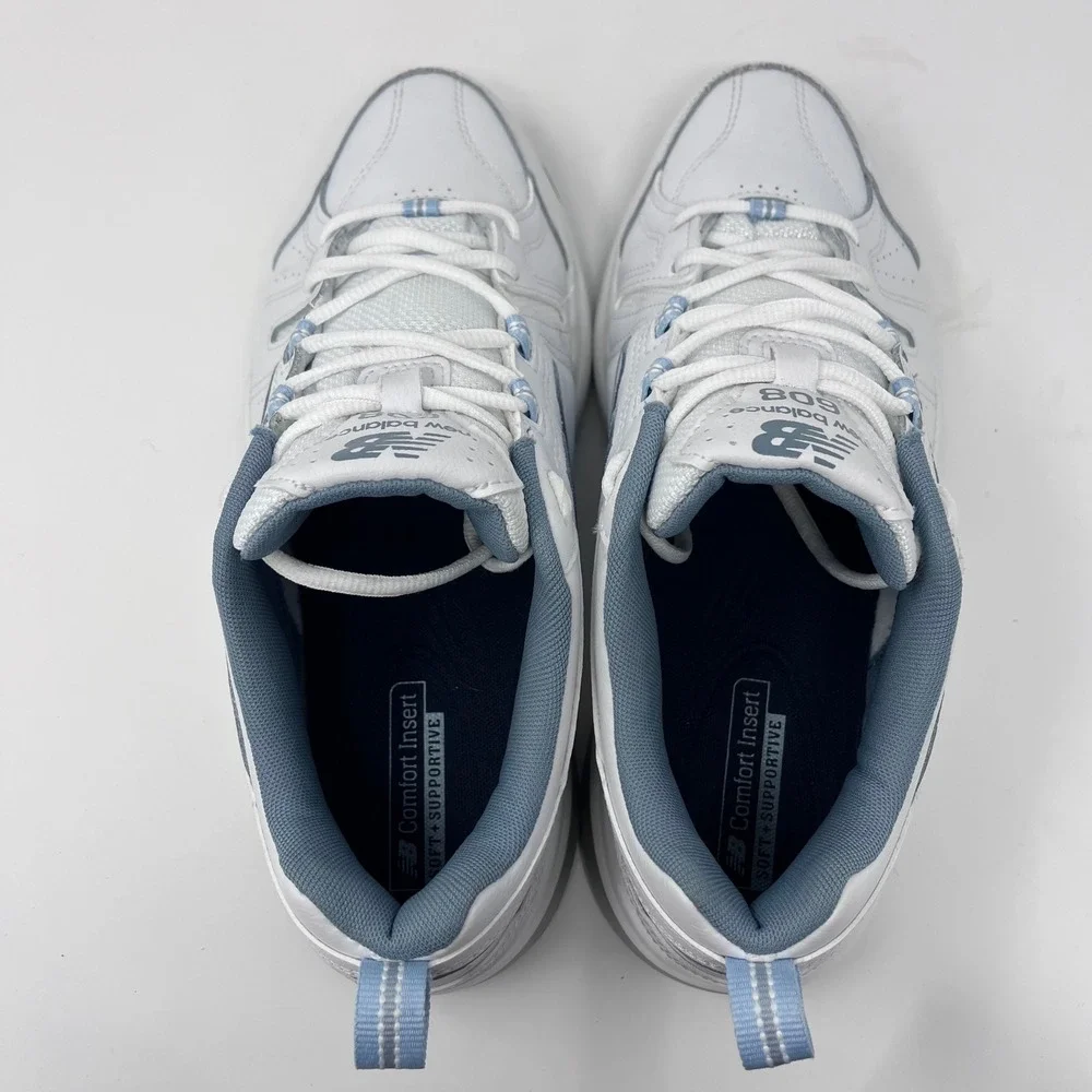 New Balance 608 Training Shoes Comfort Cushioned White Blue Mens 8.5‎ Womens 10